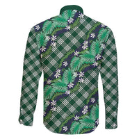 Polynesian Monstera Tiare Floral Family Matching Mermaid Dress and Hawaiian Shirt Forest Green Tropical Plaid - Polynesian Pride