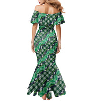 Polynesian Monstera Tiare Floral Family Matching Mermaid Dress and Hawaiian Shirt Forest Green Tropical Plaid - Polynesian Pride