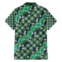 Polynesian Monstera Tiare Floral Family Matching Off The Shoulder Long Sleeve Dress and Hawaiian Shirt Forest Green Tropical Plaid - Polynesian Pride