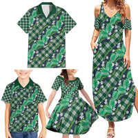 Polynesian Monstera Tiare Floral Family Matching Summer Maxi Dress and Hawaiian Shirt Forest Green Tropical Plaid - Polynesian Pride