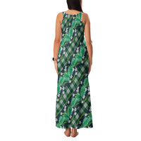 Polynesian Monstera Tiare Floral Family Matching Tank Maxi Dress and Hawaiian Shirt Forest Green Tropical Plaid - Polynesian Pride