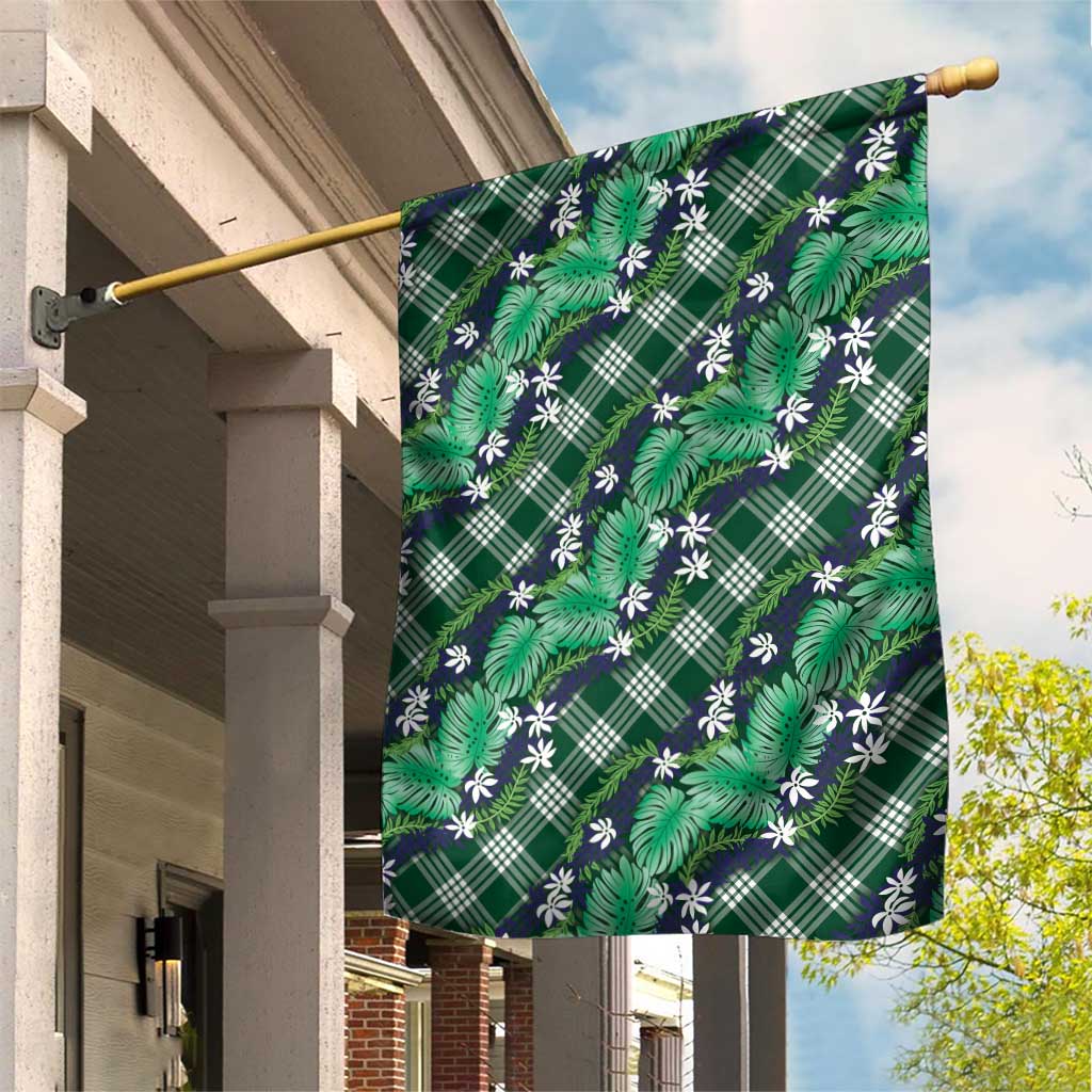 Polynesian Monstera Tiare Floral Garden Flag Forest Green Tropical Plaid LT01 House Flag Green - Polynesian Pride