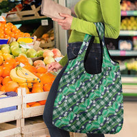 Polynesian Monstera Tiare Floral Grocery Bag Forest Green Tropical Plaid - Polynesian Pride