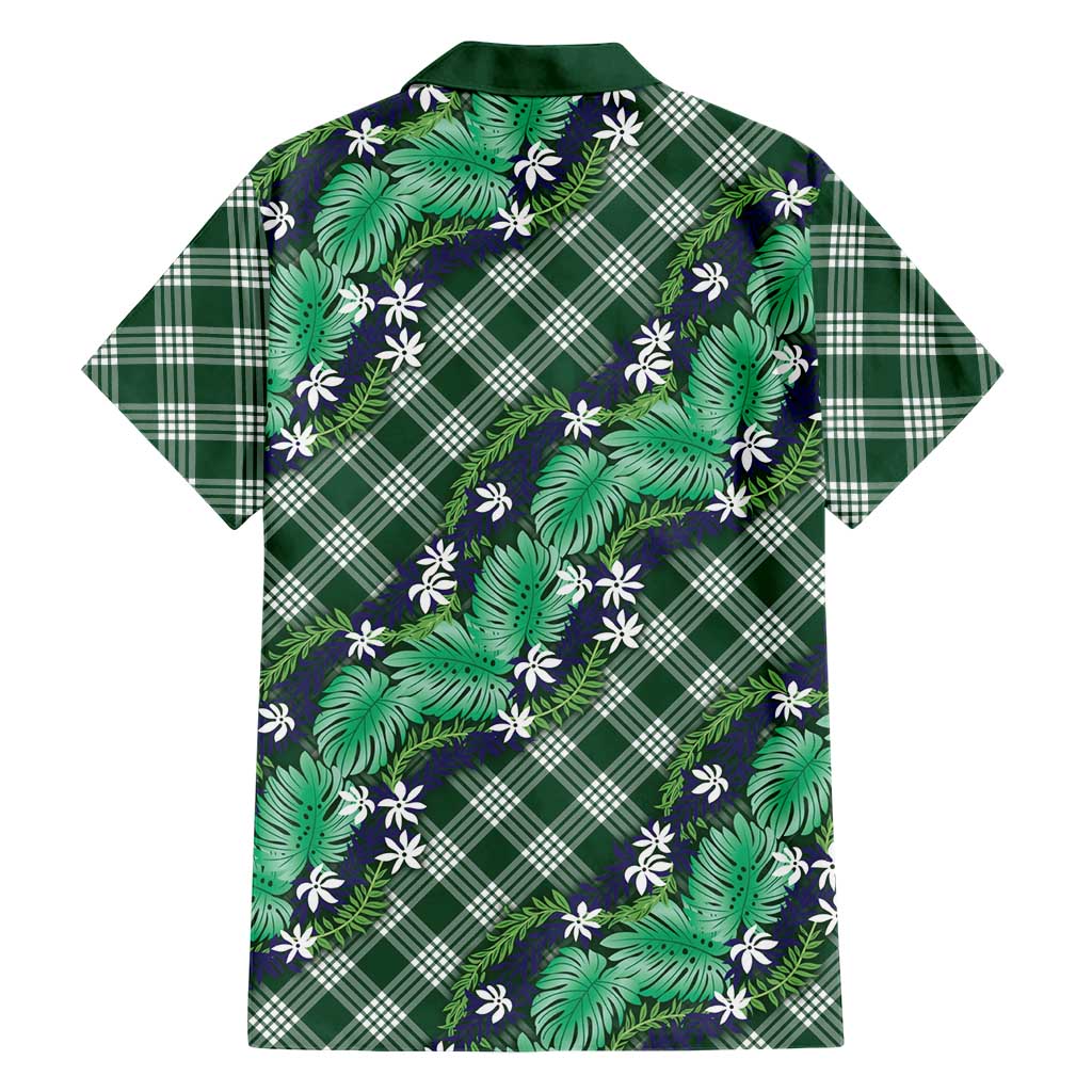 Polynesian Monstera Tiare Floral Hawaiian Shirt Forest Green Tropical Plaid - Polynesian Pride
