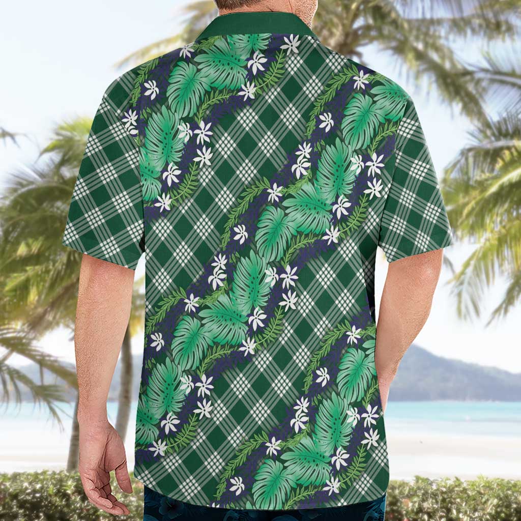Polynesian Monstera Tiare Floral Hawaiian Shirt Forest Green Tropical Plaid - Polynesian Pride