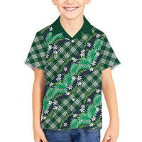 Polynesian Monstera Tiare Floral Hawaiian Shirt Forest Green Tropical Plaid - Polynesian Pride