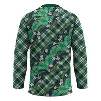 Polynesian Monstera Tiare Floral Hockey Jersey Forest Green Tropical Plaid - Polynesian Pride