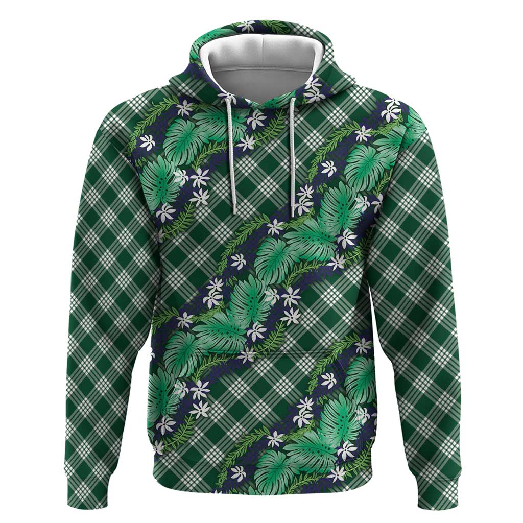 Polynesian Monstera Tiare Floral Hoodie Forest Green Tropical Plaid LT01 Pullover Hoodie Green - Polynesian Pride