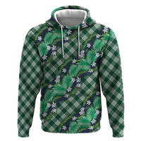 Polynesian Monstera Tiare Floral Hoodie Forest Green Tropical Plaid - Polynesian Pride