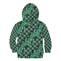 Polynesian Monstera Tiare Floral Kid Hoodie Forest Green Tropical Plaid - Polynesian Pride