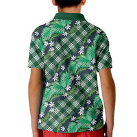 Polynesian Monstera Tiare Floral Kid Polo Shirt Forest Green Tropical Plaid - Polynesian Pride