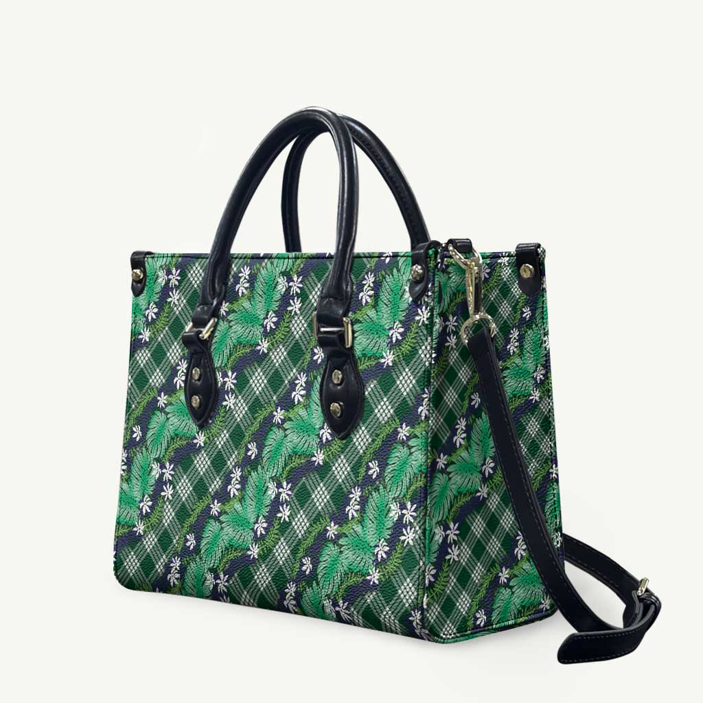 Polynesian Monstera Tiare Floral Leather Bag Forest Green Tropical Plaid LT01 Green - Polynesian Pride