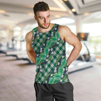 Polynesian Monstera Tiare Floral Men Tank Top Forest Green Tropical Plaid - Polynesian Pride