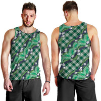 Polynesian Monstera Tiare Floral Men Tank Top Forest Green Tropical Plaid - Polynesian Pride