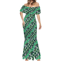 Polynesian Monstera Tiare Floral Mermaid Dress Forest Green Tropical Plaid - Polynesian Pride