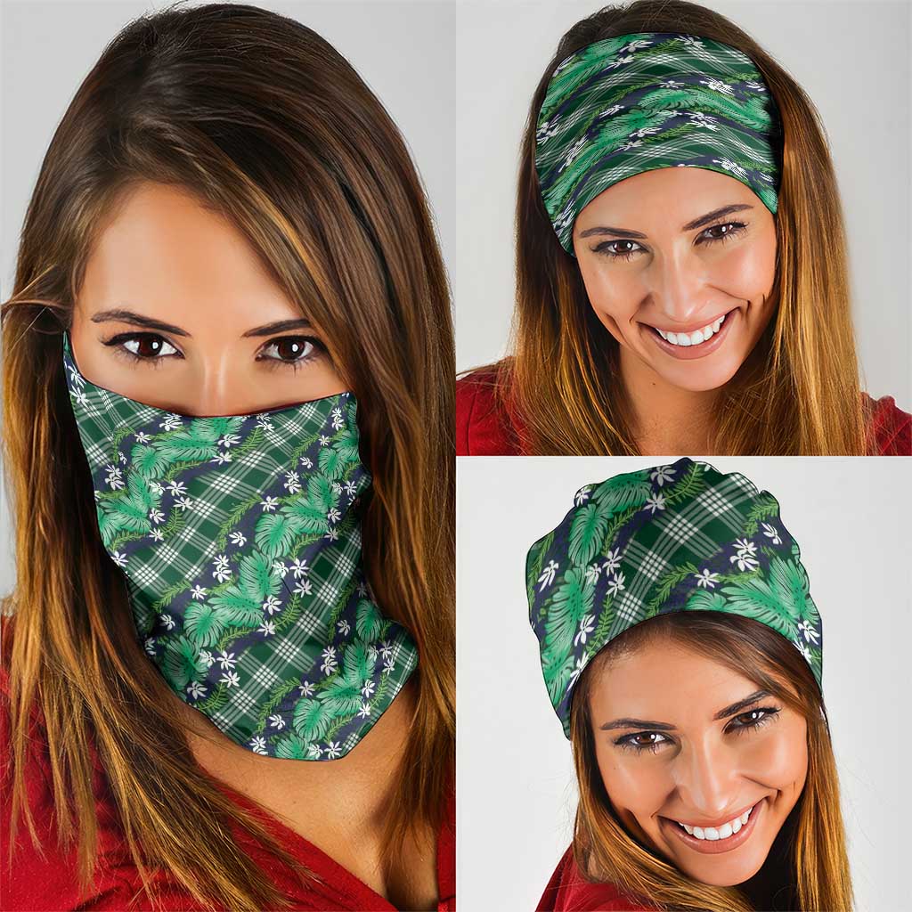 Polynesian Monstera Tiare Floral Neck Gaiter Forest Green Tropical Plaid - Polynesian Pride