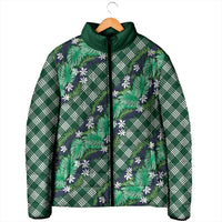 Polynesian Monstera Tiare Floral Padded Jacket Forest Green Tropical Plaid - Polynesian Pride