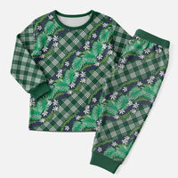 Polynesian Monstera Tiare Floral Christmas Pajama Set Forest Green Tropical Plaid - Polynesian Pride