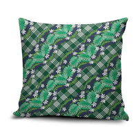 Polynesian Monstera Tiare Floral Pillow Cover Forest Green Tropical Plaid - Polynesian Pride