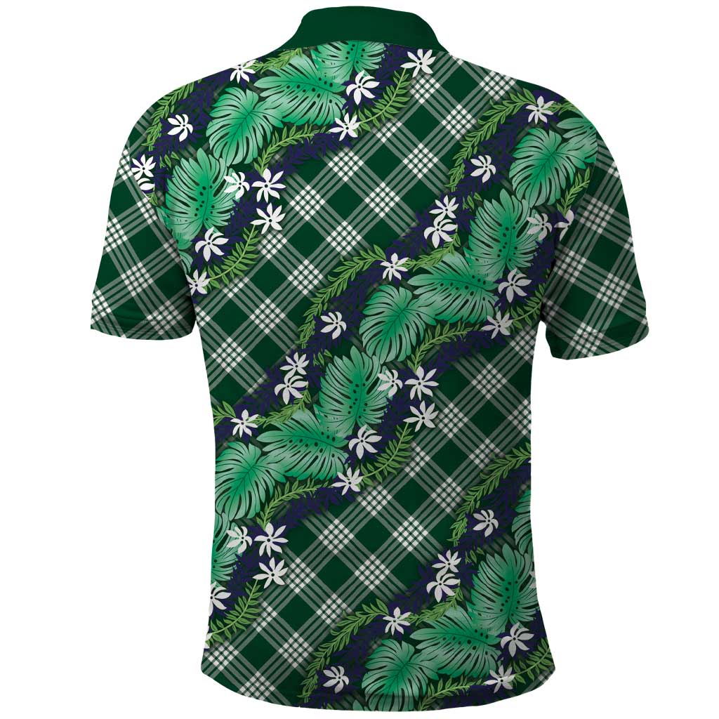 Polynesian Monstera Tiare Floral Polo Shirt Forest Green Tropical Plaid - Polynesian Pride