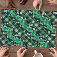 Polynesian Monstera Tiare Floral Puzzle Forest Green Tropical Plaid - Polynesian Pride