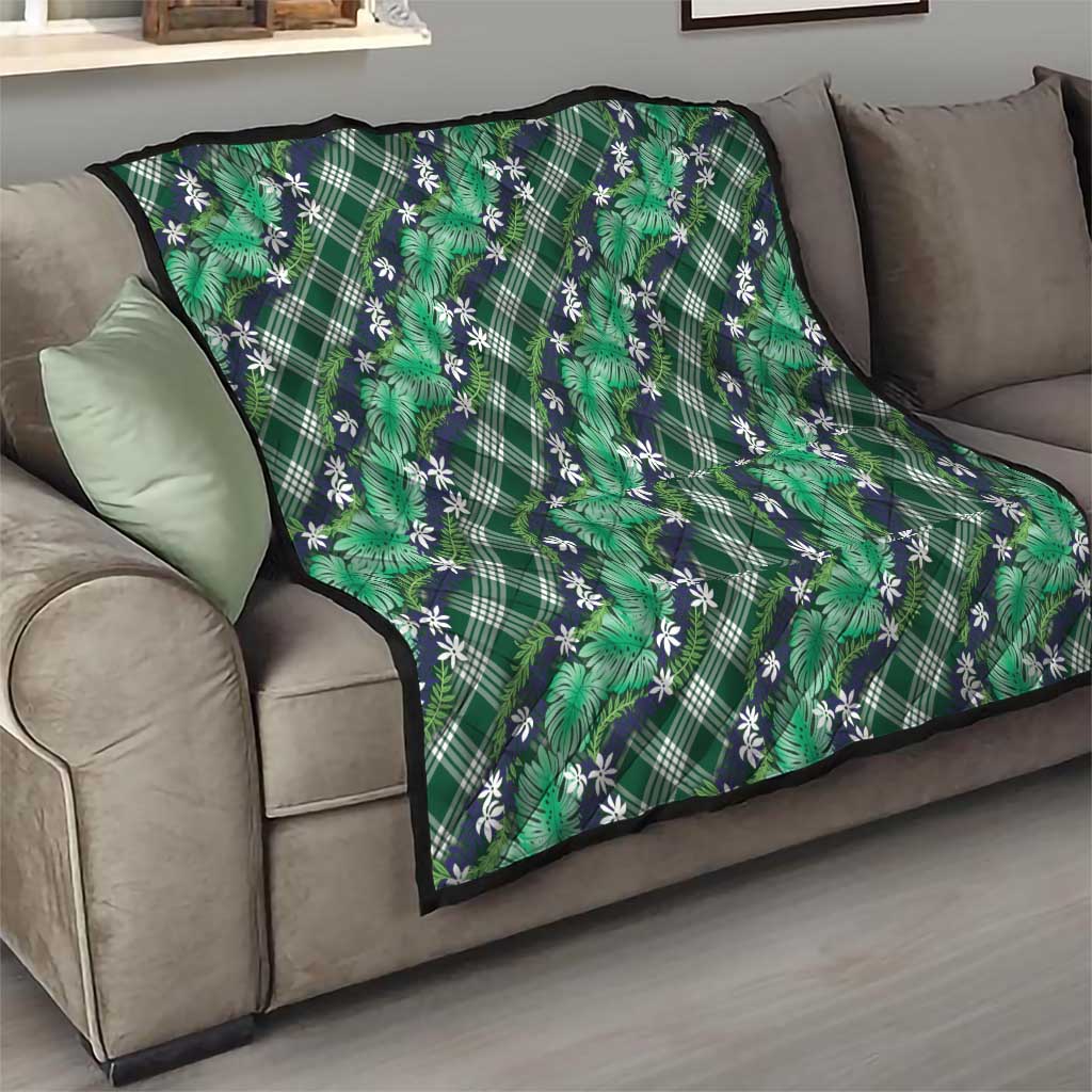 Polynesian Monstera Tiare Floral Quilt Forest Green Tropical Plaid - Polynesian Pride
