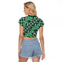 Polynesian Monstera Tiare Floral Raglan Cropped T Shirt Forest Green Tropical Plaid - Polynesian Pride