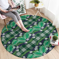 Polynesian Monstera Tiare Floral Round Carpet Forest Green Tropical Plaid - Polynesian Pride