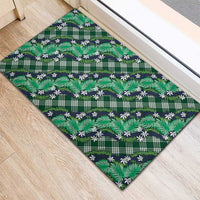 Polynesian Monstera Tiare Floral Rubber Doormat Forest Green Tropical Plaid - Polynesian Pride