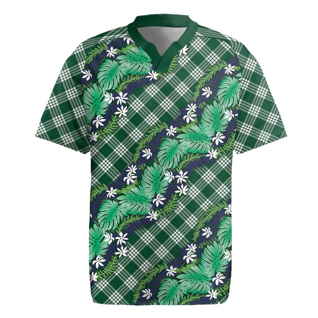 Polynesian Monstera Tiare Floral Rugby Jersey Forest Green Tropical Plaid LT01 Green - Polynesian Pride
