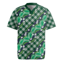 Polynesian Monstera Tiare Floral Rugby Jersey Forest Green Tropical Plaid - Polynesian Pride