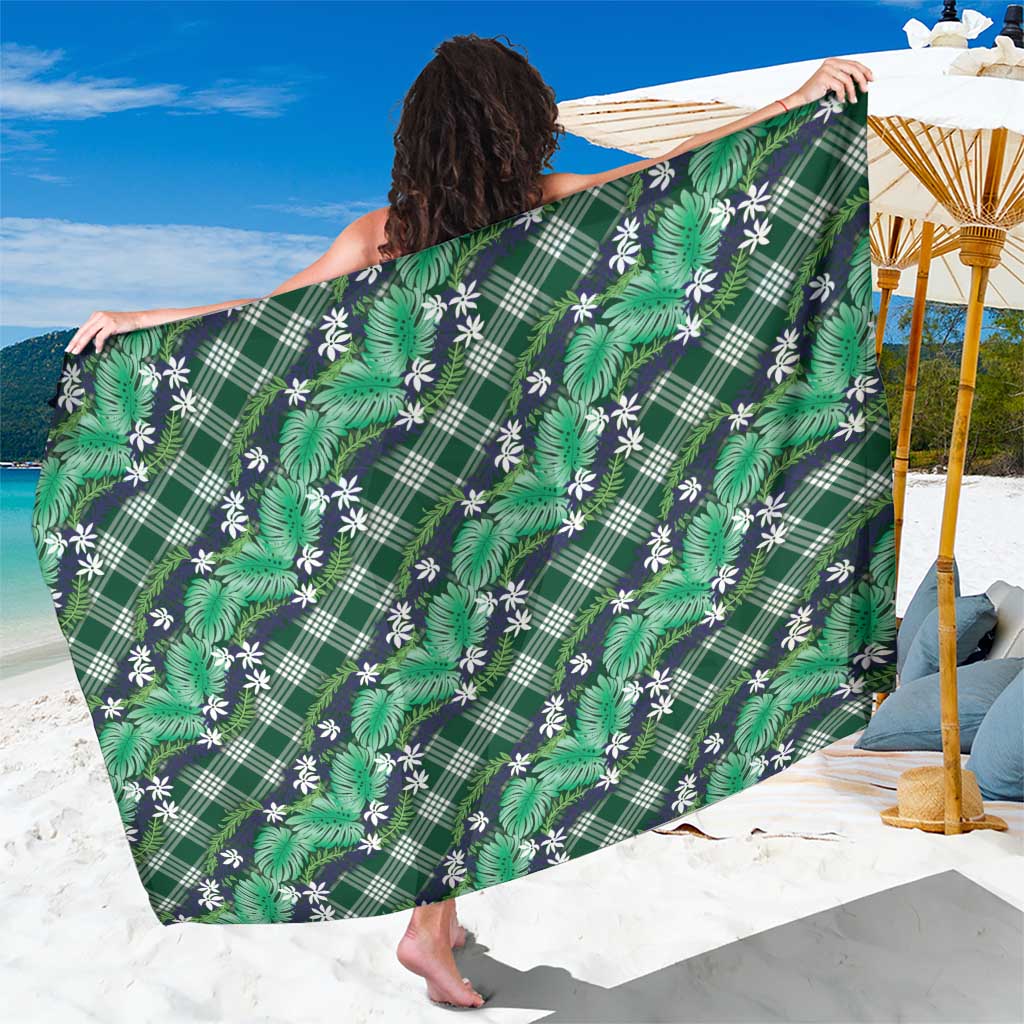 Polynesian Monstera Tiare Floral Sarong Forest Green Tropical Plaid - Polynesian Pride