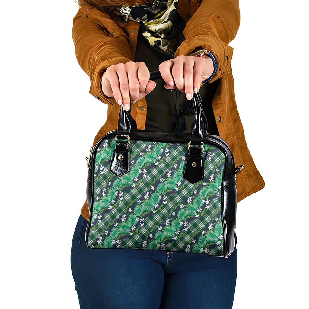Polynesian Monstera Tiare Floral Shoulder Handbag Forest Green Tropical Plaid LT01 One Size Green - Polynesian Pride