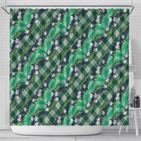 Polynesian Monstera Tiare Floral Shower Curtain Forest Green Tropical Plaid - Polynesian Pride