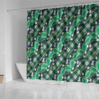 Polynesian Monstera Tiare Floral Shower Curtain Forest Green Tropical Plaid - Polynesian Pride