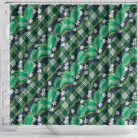 Polynesian Monstera Tiare Floral Shower Curtain Forest Green Tropical Plaid - Polynesian Pride