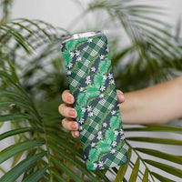 Polynesian Monstera Tiare Floral Skinny Tumbler Forest Green Tropical Plaid - Polynesian Pride