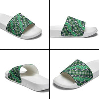 Polynesian Monstera Tiare Floral Slide Sandals Forest Green Tropical Plaid - Polynesian Pride