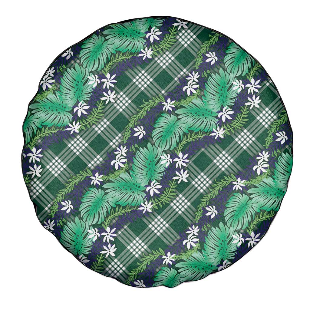 Polynesian Monstera Tiare Floral Spare Tire Cover Forest Green Tropical Plaid - Polynesian Pride