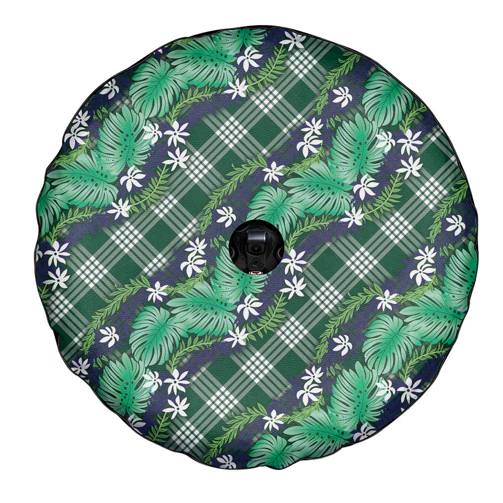 Polynesian Monstera Tiare Floral Spare Tire Cover Forest Green Tropical Plaid - Polynesian Pride