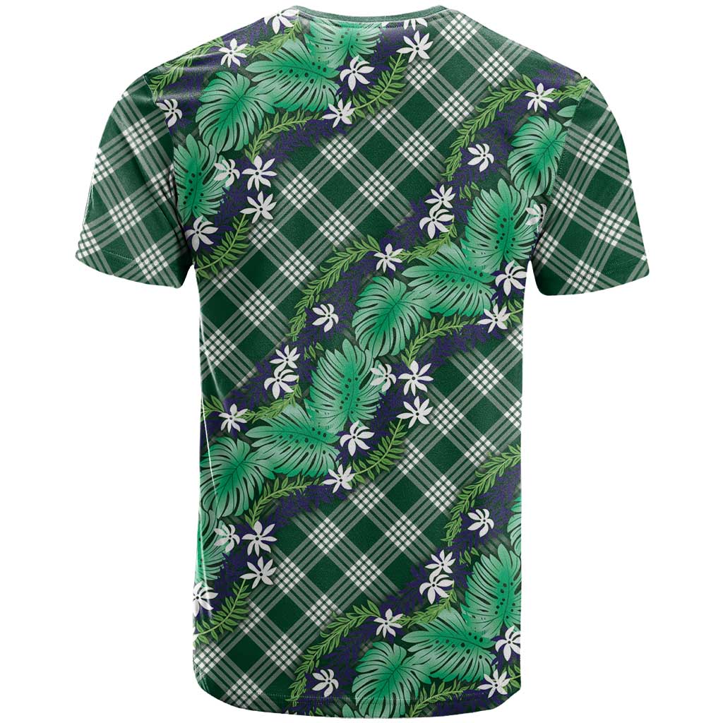 Polynesian Monstera Tiare Floral T Shirt Forest Green Tropical Plaid - Polynesian Pride