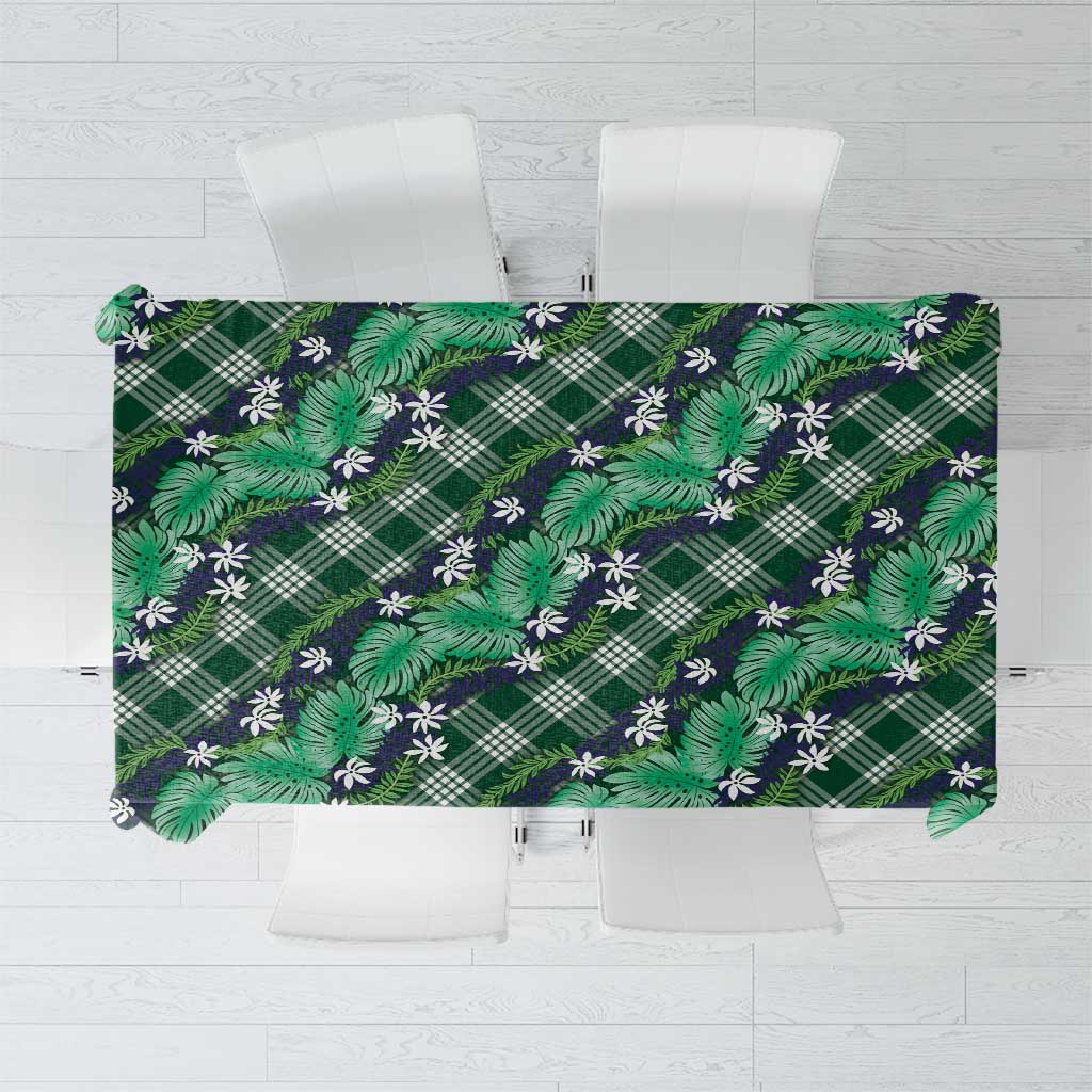 Polynesian Monstera Tiare Floral Tablecloth Forest Green Tropical Plaid LT01 Green - Polynesian Pride