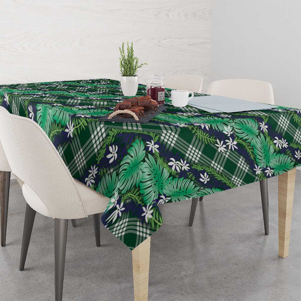 Polynesian Monstera Tiare Floral Tablecloth Forest Green Tropical Plaid - Polynesian Pride