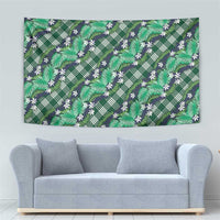 Polynesian Monstera Tiare Floral Tapestry Forest Green Tropical Plaid - Polynesian Pride