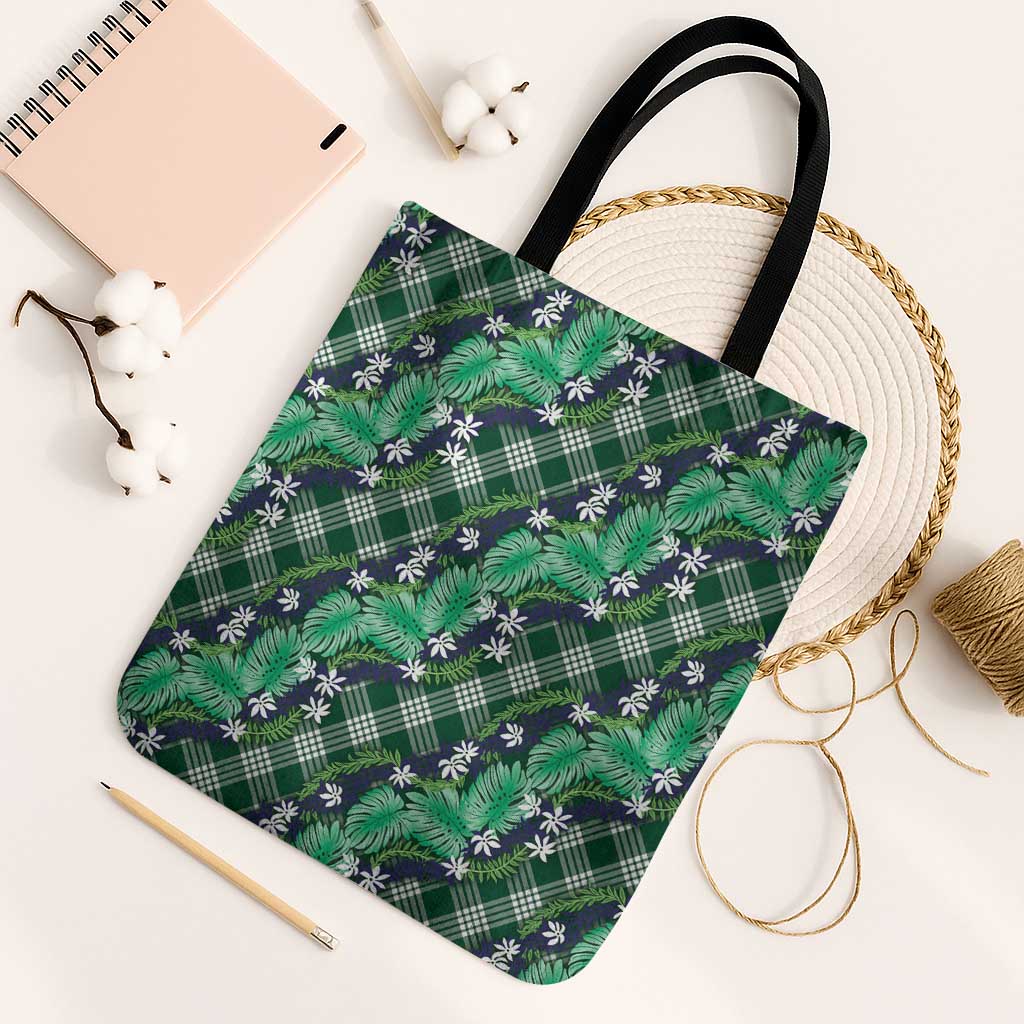 Polynesian Monstera Tiare Floral Tote Bag Forest Green Tropical Plaid LT01 Black Strap One Size Green - Polynesian Pride