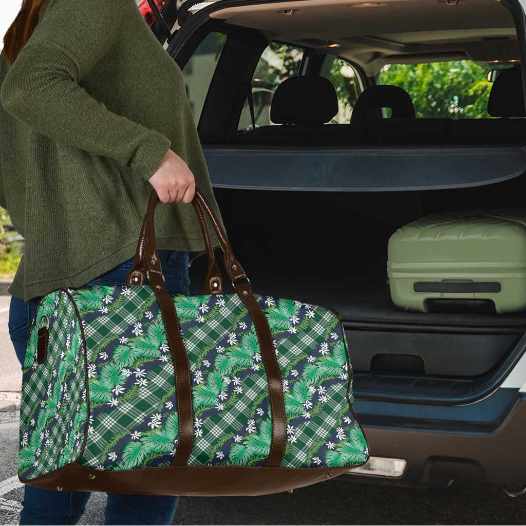 Polynesian Monstera Tiare Floral Travel Bag Forest Green Tropical Plaid - Polynesian Pride