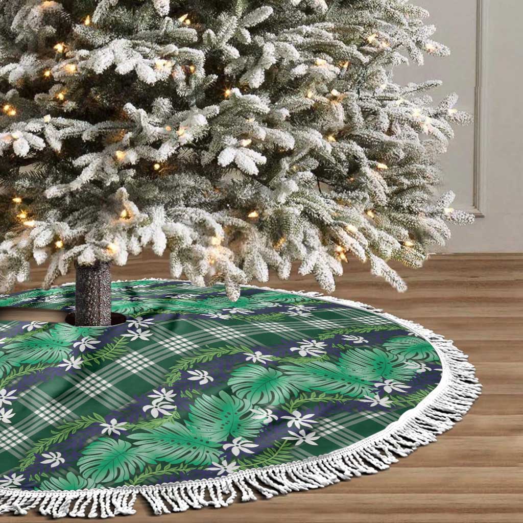Polynesian Monstera Tiare Floral Tree Skirt Forest Green Tropical Plaid - Polynesian Pride