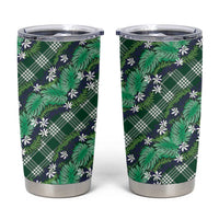 Polynesian Monstera Tiare Floral Tumbler Cup Forest Green Tropical Plaid - Polynesian Pride