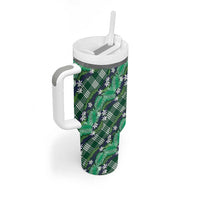 Polynesian Monstera Tiare Floral Tumbler With Handle Forest Green Tropical Plaid - Polynesian Pride