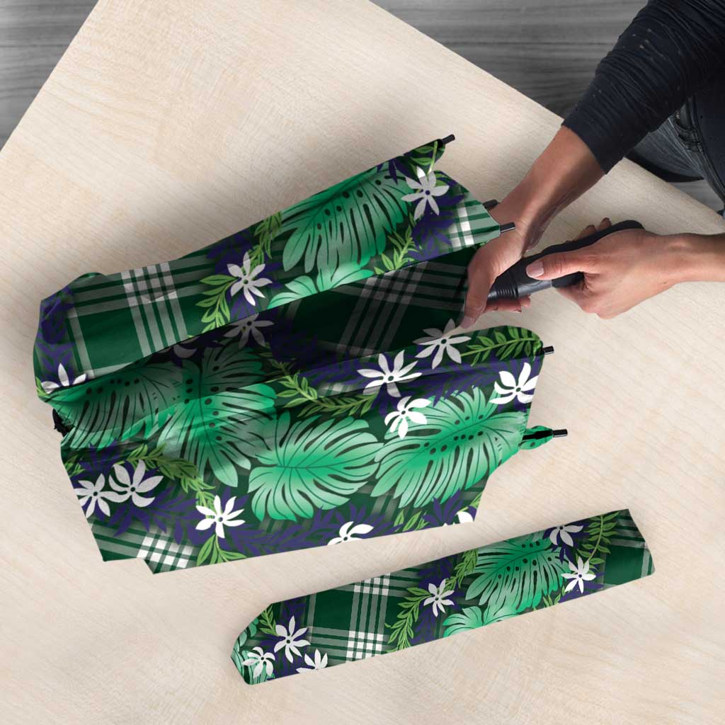 Polynesian Monstera Tiare Floral Umbrella Forest Green Tropical Plaid - Polynesian Pride